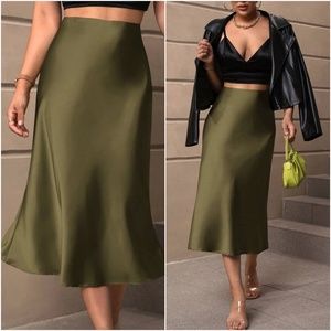 Luxe Zipper Satin Midi Slip Skirt